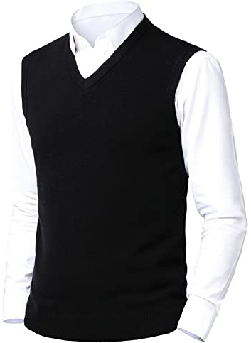 OlyljpinZ Mens Relax Fit V Neck Vest Cashmere Wool Blend Knitted Gilets Sweater Sleeveless Jumper Vest Knitwear Waistcoat Black