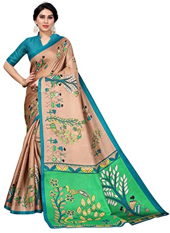 IMTRA FASHION Sari Para Mujer Arte Seda Indio Sari Estampado Con Pieza De Blusa