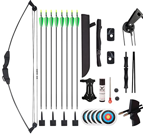 SOPOGER Compound Bow and Arrow Set for Youth & Teens, Beginner Archery Set with 15-18 LB Draw Weight, 8 Arrows, Target Paper & Arm Guard Outdoor Shooting Sports Equipment for Beginners (Black)
