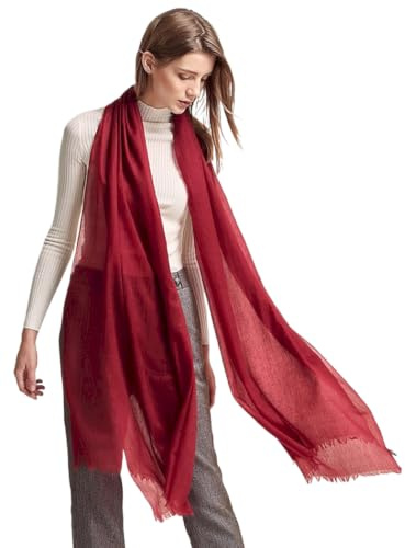 Prettystern Pura Ring Cashmere Pashmina Sciarpa Leggera Sottile Stola Da Cachemire Lana Scialle Con Frange Donna rosso vino