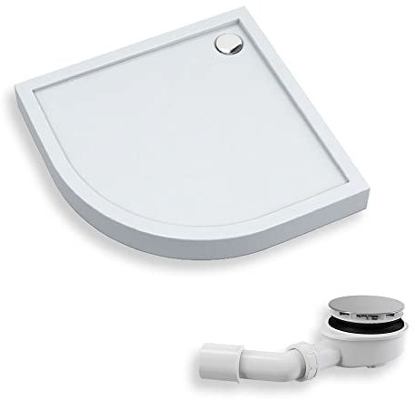 KOLMAN Duschwanne 100x100 cm Viertelkreis, Weiß, Acryl, Flach, Glatt, Ablaufgarnitur Ø 90 mm, Design-Duschtasse Halbrund Competia New