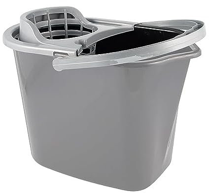 HOMESHOPA Plastic Mop Bucket, 10 Litre Floor Cleaning Bucket Pail with Detachable Wringer, Carry Handle & Pouring Spout, Ergonomic Dipped Edge, Lightweight & Portable, Strong & Durable Bucket-Grey