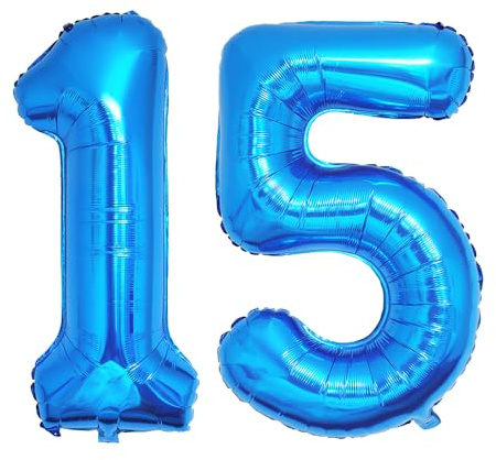 Ponmoo 40 inches Foil Balloons Numbers 15/51 Blue (101cm), Inflatable Helium or Air, Giant Balloon Number 0-9, 10-29, 30-100, Grand Balloons for Anniversary Wedding Birthday Party Decoration