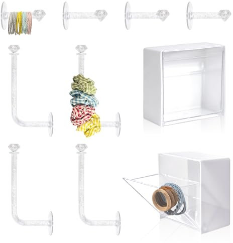 RETON 10 Pcs Clear Scrunchie Holder, Adhesive Headband Holder Headband Storage, Acrylic Wall Hooks Hair Accessories Organizer for Girls Women