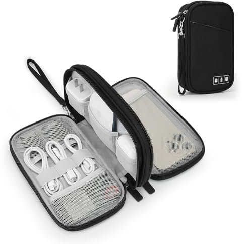 Anywest Reise Zubehör Organizer Tasche, Wasserdicht Reisekabel Organizer Doppelschicht Reise Elektronik Zubehör für USB Powerbank, Kabel, SD Karte (Schwarz), S-040403