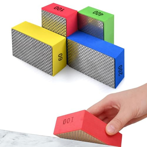 Orssmigs 4 Pezzi Blocchi Abrasivi Diamantati,Spugna Abrasiva Carta Vetrata per Lucidare Marmo per Piastrelle Ceramica Granito Marmo Vetro Rettifica Grana 60# 100# 200# 400# per lucidatura diamante