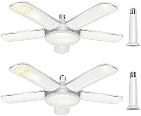 CREATESTAR Lampada da Garage LED 80W 2 Pezzi, E27 Plafoniere da Garage Dimmerabili da 6500K con 5 Pannelli Regolabili, Plafoniere LED a Soffitto Garage per Magazzino Officina Seminterrato