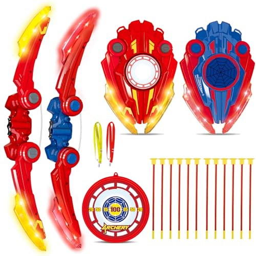 GoStock Kids Bow and Arrow Set, LED Light Up Archery Toy Set with 2 Bow 12 Suction Cup Arrows 1 Target, Indoor and Outdoor Hunting Play Gift Toys for Boys & Girls Ages 3-12, Red & Blue