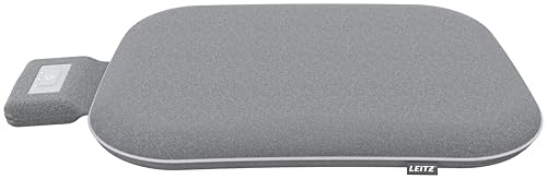 LEITZ iComfi 65920085 - Cojín térmico inalámbrico con batería, 15 horas de duración de la batería, 3 niveles de calor, calentamiento rápido, apagado automático, funda extraíble, gris claro, 40 x 30 x