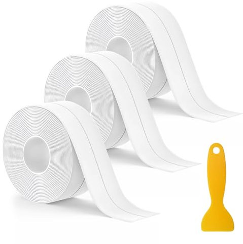Jemey 3 Rollen Dichtungsband Selbstklebend, Fugendichtungsband Anti-schimmel, PVC Abdichtband Selbstklebend Wasserfes für Küche, Badezimmer, Toilette, Waschbecken, Wandecke (3,8 cm x 3,8 m)
