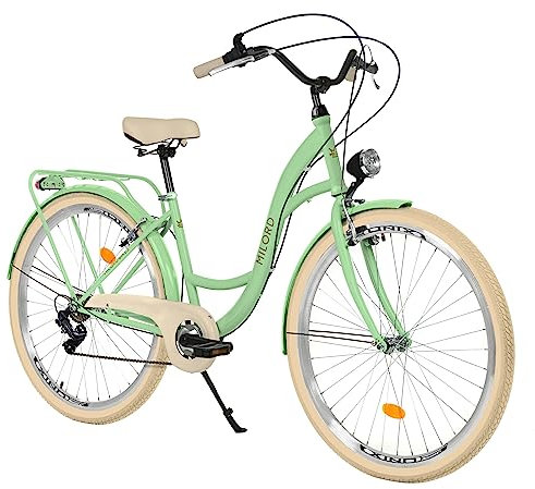 MILORD Damenfahrrad Citybike Komfort Retro Bike Hollandrad Vintage Fahrrad, 26, 28 Zoll, 7-Gang (Mintze, 26 Zoll)