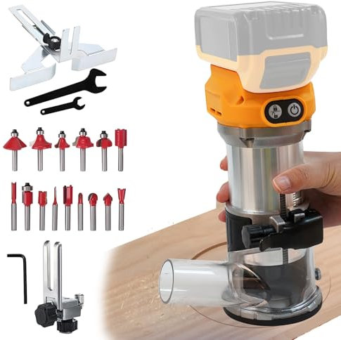 Cordless Wood Router for Dewalt 20V Battery, 800W 30000 RPM Brushless Hand Palm Router with 6 Speeds for Woodworking Slotting Trimming with 15pcs 1/4 Shank Router Bits (NO Battery)