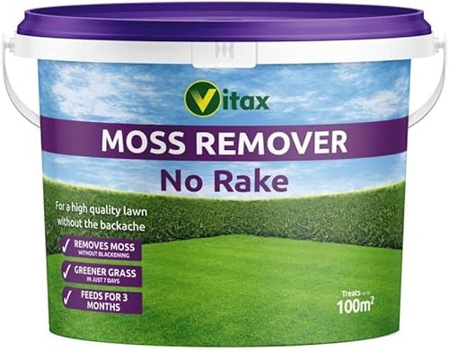 Vitax Moss Remover | No Rake Dual Action Lawn Feed & Moss Treatment | Natural Moss-Eating Bacteria Formula | Feeds for Up to 3 Months | Greener Lawns & Total Moss Removal | 100m² Coverage