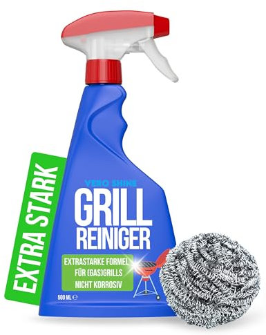 Vero Shine Grillreiniger (500ml) mit Scheuerschwamm, Grill Reiniger Extra Stark für Fett und verbrannte Rückstände, Gassgrill Reiniger für Herdplatte & Grill, auch geeignet für Backofen
