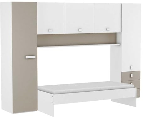 Befara LETTO A PONTE CON ARMADIO AREN - Senza letto aggiuntivo Mobile-Camera da letto. Include letto, armadi, 3 cassetti e scaffale. Funzionale. Ottimo rapporto qualità-prezzo. Giovanile