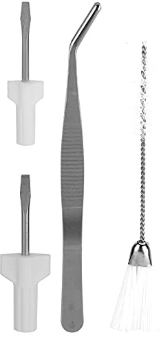OVAQUIXI Kit de Nettoyage de Machine à Coudre 4 Pièces, Outils en Acier Inoxydable et en Plastique avec Brosse à Double extrémité, Tournevis, Pince à épiler Coudée pour l'entretien Ménager