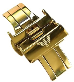 ROUREOX Edelstahl Faltschließe Butterfly Uhrenschließe Doppeldrücker Sicherheitsverschluss Poliert Ersatzteil Uhrenarmband Zubehör für Armani-Gold