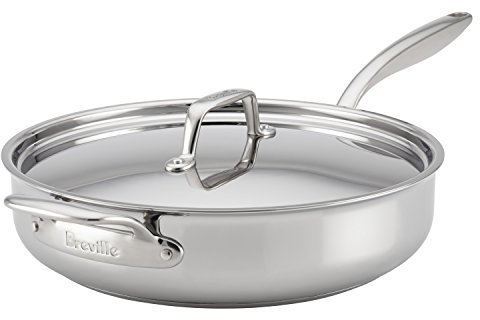 Breville Clad Stainless Steel Saute Pan / Frying Pan / Fry Pan with Lid and Helper Handle - 5 Quart, Silver