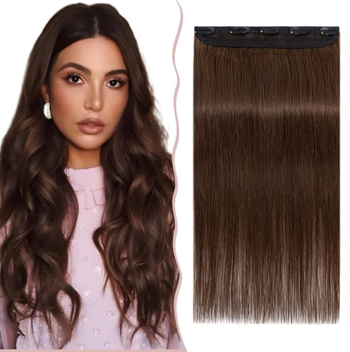 8-24 Clip in Hair Extension Human Hair One Piece 100% Real Remy [#4 Medium Brown] 3/4 Full Head Straight Hair Pieces for Women Invisible Short (8inch,40g)
