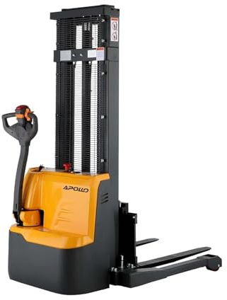 APOLLO Full Electric Stacker Powered Forklift Straddle Lift Forks and Legs Stacker 3300lbs Capacity 118''Lifting Height Material Lifter-Used, Like New