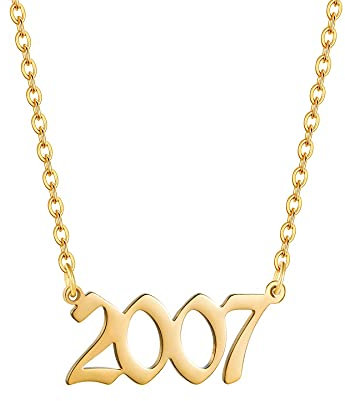 AJRUIER Geburtsjahr Halskette,Damen Halskette Personalisierte Edelstahl Geburtsjahr Nummer Anhänger Halskette Unvergesslichen Jubiläumsschmuck für Männer(Gold，2007