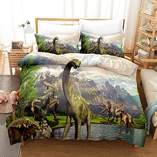 Zqylg Jungen Mädchen Dino Bettwäsche, Kissenbezug 80x80 + Bettbezug 135x200 cm, Jurassic Bunter Dinosaurier, 100% Polyester Baumwolle, Kinderbettwäsche, Teenagerbettwäsche (08,135 X 200)