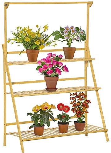 Outsunny Escalier à fleurs en bois pour plantes - Hauteur de suspension réglable - Bamboo naturel - Intérieur et extérieur - 100 x 40 x 143 cm