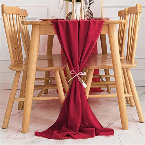 KAMEUN Chiffon Tischläufer, 300x70CM Tischläufer Rotwein Chiffon Dekorieren, Weiss Stoff Romantischer Hochzeitsläufer, Tüll Dekostoff für Hochzeit, Brautparty, Babyparty, Geburtstag,Partydekorationen