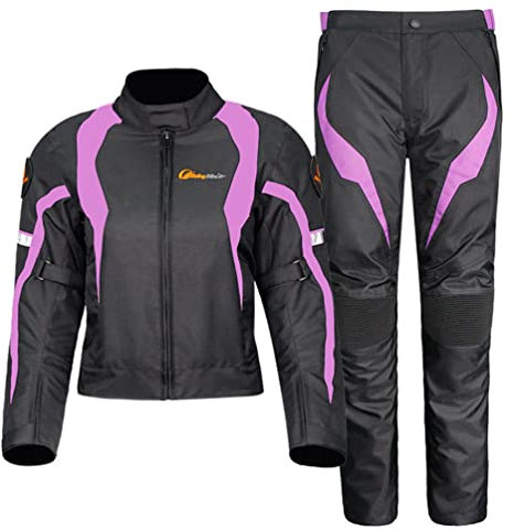 YiLianDa Damen Motorradkombi 2-teiliges Set Mit Protektoren Motorradhose & Motorradjake Wasserdicht Reflektierend Wärme Textil Motorradbekleidung Cross Moto Schutz Jacke und Hose (Violett, M)