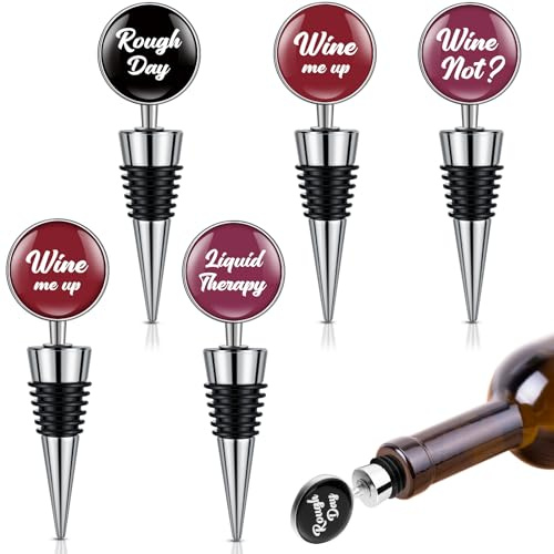 Therwen Set of 5 Funny Wine Bottle Stopper Gifts Accessories for Women Men Beer Beverage Wine Outlet Cap with Funny Sayings for Gifts Bar Holiday Party Wedding(Classic Color)