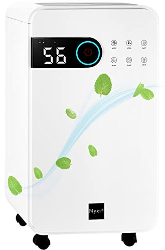 Nyxi Home Dehumidifier 12L per Day, Clothes Drying Function, Continues Drainage, 24 Hours Timer, Removes Condensation, Damp, Moisture and Purifies Air, Ideal for Homes, Offices, Basements, Laundry