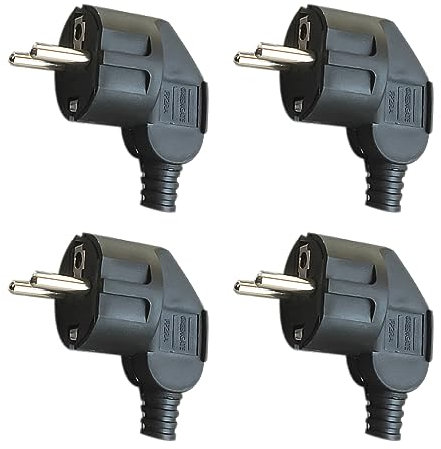 Nizirioo 4 Stück Schuko Stecker: 230v Stecker, Schuko Stecker Aussenbereich, Schutzkontakt-Stecker mit Knickschutztülle, Winkelstecker Aussen Wasserdicht für den Außenbereich Geeignet (Schwarz)