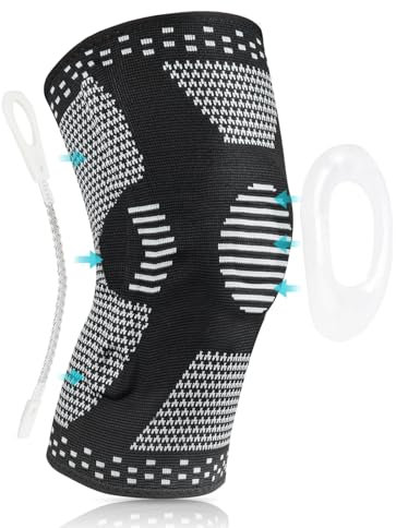 ACWOO Genouillère de Sport, Genouillère Compression avec Stabilisateurs Latéraux et Coussinets en Gel, Genouillère Rotulienne et Ligamentaire, Rotule-Genouillère Sport pour les Douleurs au Genou