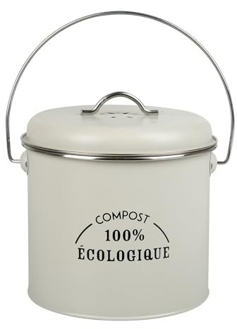 Gimel 530212 Komposteimer für die Küche, rund, Ø 16 cm, Höhe 25 cm, aus lackiertem Metall, inklusive 1 Kohlefilter zur Geruchsbindung, Beige