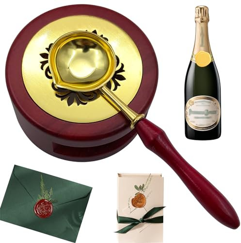 VBXPOU Wachssiegel Stempel Siegelwachs Rot Set mit Siegelwachs Löffel, Wax Warmer Wachsheiztopf Holzgriff Siegellack Siegelwachs Stempel für Hochzeit Kunsthandwerk Verpackungen Umschläge
