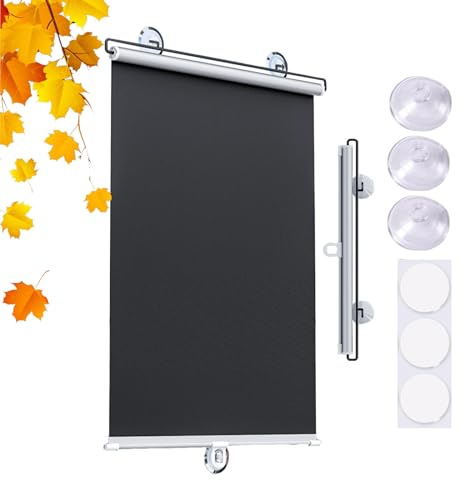 Blackout Roll Up Blinds Black for Windows,Suction Cup Sunshade Roller Shades 35/40/45/50/58/68/80cm Wide,Temporary Blinds,Retractable Sun Shades,Sunscreen Privacy Curtains,W×H-80 * 100cm(31 * 39in)