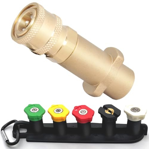 Brass Pressure Washer Gun Adapter compatible with Karcher K2, K3, K4, K5, K6, K7 with 1/4 Female Quick Connect Fitting,with 5-Pack Nozzles Spray Tips and Storage Base ,Great for Foam Cannon Wash Car