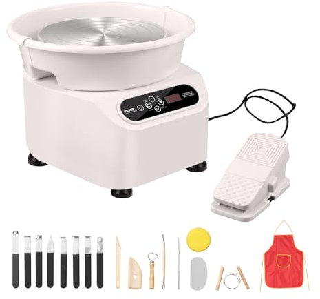 VEVOR Töpferscheibe, 28 cm Töpferformmaschine, 350 W elektrische Töpferscheibe mit Pedal & LCD-Touchscreen, Direktantrieb-Keramikscheibe mit Formwerkzeugen für Heimwerker-Kunsthandwerk, weiß