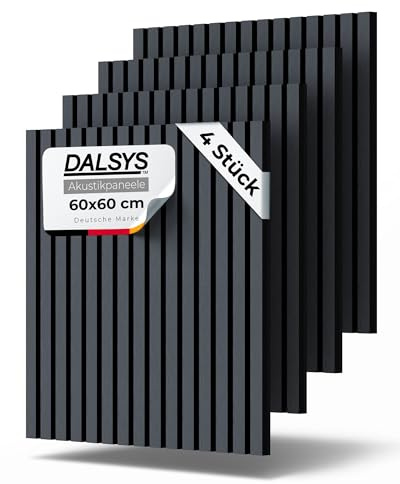 Dalsys 4x Akustikpaneele mit Lamellen 60 x 60cm Eiche Schwarz Holz