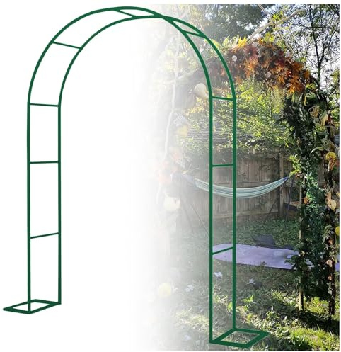 Arco de rosas de metal para ceremonia de boda con base, resistente a la intemperie, enrejado interior y exterior para plantas trepadoras, fácil montaje y reconfigurable, verde, 1,4 m x 2,3 m x 25 cm