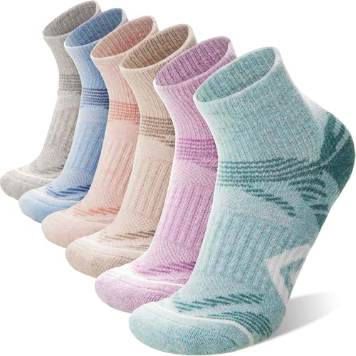 ANTSANG 6 Paia di Calzini di Lana Merino per Caviglia da Corsa Escursione Camminata Lavoro Respirabili Termici Caldi Spessi Imbottiti Calzini Corti per Donna e Uomo(36-42, Chiara)