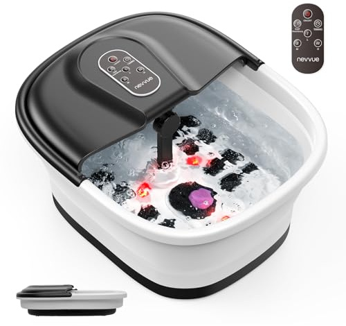 NEVVUE Collapsible Foot Spa and Massager with Heater, Christmas Gifts, Foot Bath with Remote, Foot Spa Massager with Timer, Feet Massager with 16 Rollers, Grinding Stone, Relax Your Feet