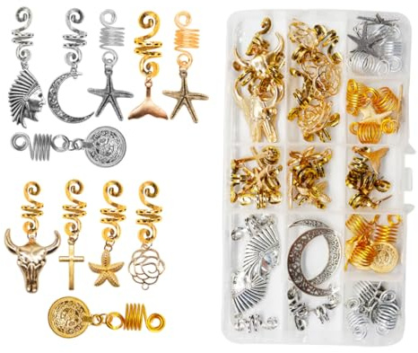 SAFIGLE 33 Piezas Accesorios de Joyería para Dreadlocks Adornos de Pelo Anillos Metálicos para Trenzas y Decoración de Cabello Perfectos para Diy