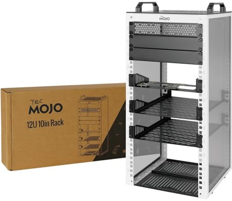 Tecmojo 10 inch 12U 260mm Depth Desktop Network Rack – Mini Server Rack with Side Transparent Panels & Top Handles, Fits 10-Inch IT Equipment, Patch Panels, AV Devices, Home or Office Use