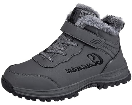 Zapatos de trabajo para hombre, color sólido, de invierno, talla grande, botas sin nieve, para senderismo, ligeras, duraderas, para almacenes, clima frío, vaquero occidental, tacón de bloque, gris