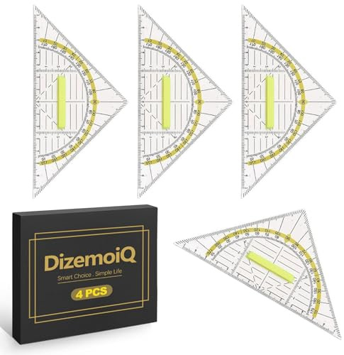 DizemoiQ 4 stycken trianglar med handtag, okrossbar, geometrisk, triangel för skola och grundskola, idealisk linjal för matematikelever