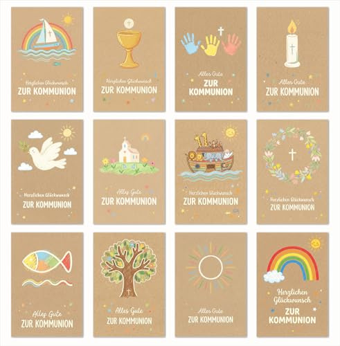 Edición Seidel Set de 12 tarjetas de felicitación para la comunión con sobre. Tarjeta de saludo Tarjeta de comunión Tarjetas Iglesia Frase Frases para niños y adolescentes (SW026)