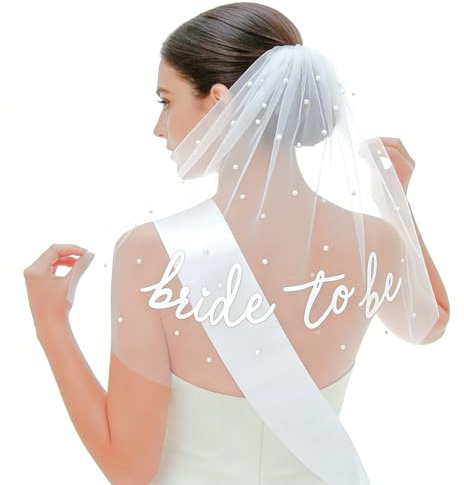 Bride to Be Veil, Bride to Be Veil with Pearl Bow, Hen Party Veilss, White Wedding Bridal Veils, Elegant Tulle Veils with Pearls for Bachelorette Party Bridal Shower Decorations Brides to Be Gift (B)