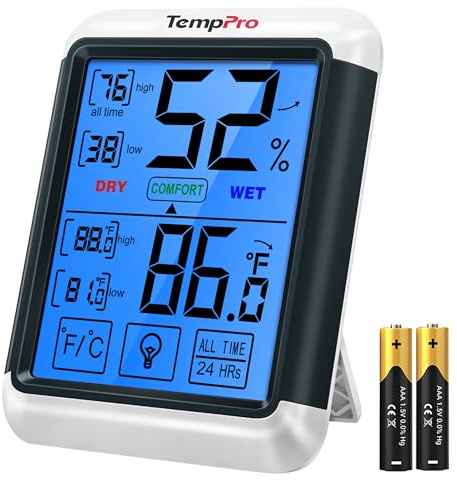 TempPro TP55 Digital Indoor Hygrometer Thermometer, 4-Inch Temperature/Humidity Monitor with Touchscreen and Backlit, Room Thermometer/Humidity Meter for House Home Greenhouse (Previously ThermoPro)