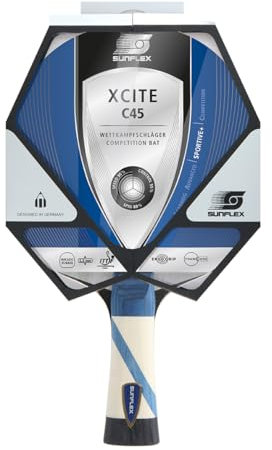 Sunflex Erwachsene Wettkampfschläger XCITE C45 | Mehrfarbig | ITTF zertifizierter Mikado-Belag | konkave Griffform | Präzision und Ballkontrolle
